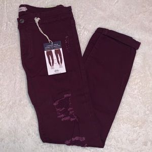 NWT Burgundy Ripped Jeans